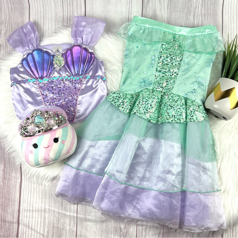 Disney Ariel Little Mermaid Costume Dress Tiara Set Girls Size 8, 2pc